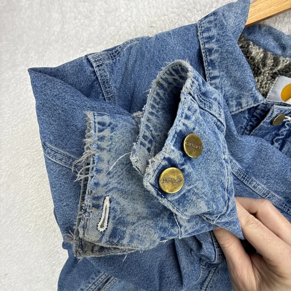 Carhartt Trucker Chore Jacket Aztec Pile Lined Mens Large JP1088 Darkstone Blue - Picture 16 of 16